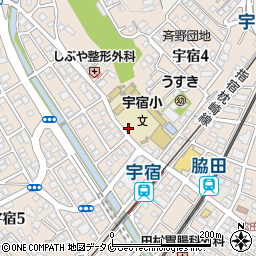 宇宿小学校前周辺の地図