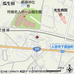 熊本県人吉市下原田町瓜生田1054-2周辺の地図