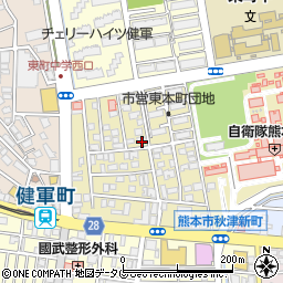 熊本県熊本市東区東本町4-25周辺の地図