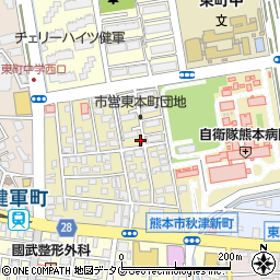 熊本県熊本市東区東本町周辺の地図
