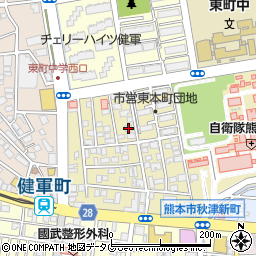 熊本県熊本市東区東本町4-21周辺の地図