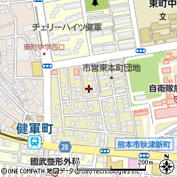 熊本県熊本市東区東本町4-3周辺の地図