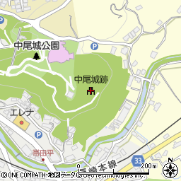 中尾城跡周辺の地図