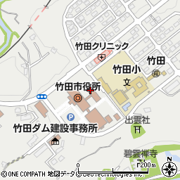竹田市役所　本庁閉庁日の問い合わせ管理人室周辺の地図