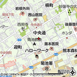 熊本県菊池市中央通周辺の地図