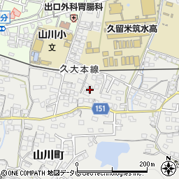 福岡県久留米市山川町1254周辺の地図