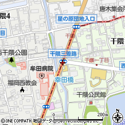 干隈三差路周辺の地図