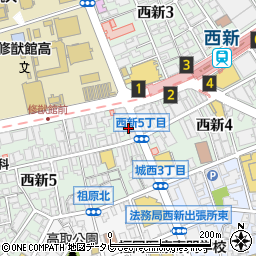 有限会社金修堂書店　西新店周辺の地図