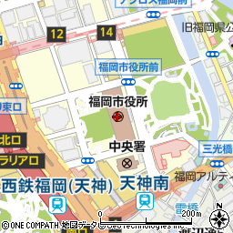 福岡市役所庁舎周辺の地図