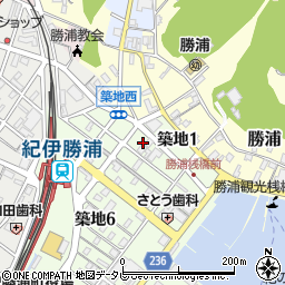 和歌山県東牟婁郡那智勝浦町築地2丁目周辺の地図