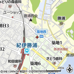 和歌山県東牟婁郡那智勝浦町築地2丁目1周辺の地図