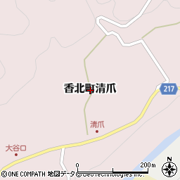 高知県香美市香北町清爪周辺の地図