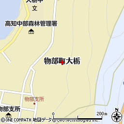 高知県香美市物部町大栃周辺の地図