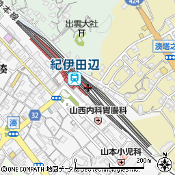 田辺駅前周辺の地図