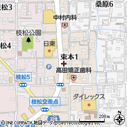 愛媛県松山市束本周辺の地図