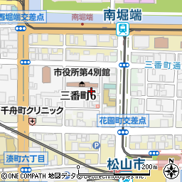 松山市役所教育委員会　学習施設課・施設担当周辺の地図