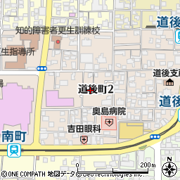 愛媛県松山市道後町周辺の地図