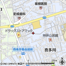愛媛県西条市喜多川周辺の地図