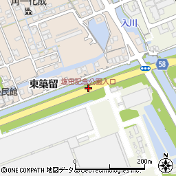 塩田記念公園入口周辺の地図