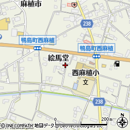徳島県吉野川市鴨島町西麻植絵馬堂周辺の地図