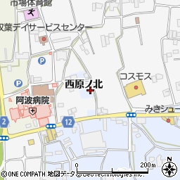 徳島県阿波市市場町香美（西原ノ北）周辺の地図