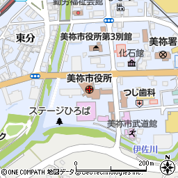 美祢市役所　市民福祉部健康増進課・保健・予防班・地域医療班・保健センター周辺の地図