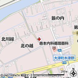 徳島県鳴門市大津町木津野北の越4周辺の地図