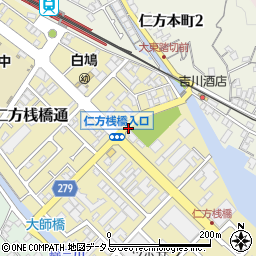 仁方桟橋入口周辺の地図