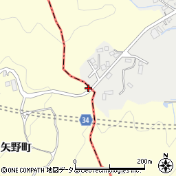 矢野峠周辺の地図