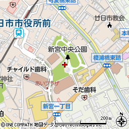 新宮中央公園トイレ周辺の地図