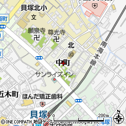 大阪府貝塚市中町周辺の地図