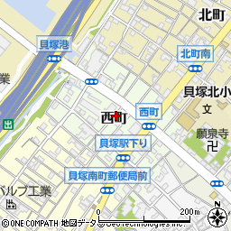大阪府貝塚市西町周辺の地図