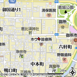 奈良県御所市中央通り周辺の地図
