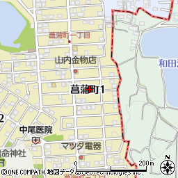 奈良県橿原市菖蒲町1丁目周辺の地図