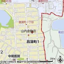 奈良県橿原市菖蒲町1丁目17周辺の地図