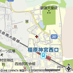 奈良県橿原市西池尻町周辺の地図