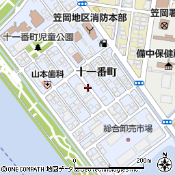 岡山県笠岡市十一番町周辺の地図