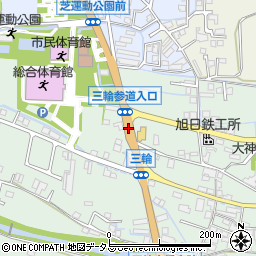 三輪明神参道口周辺の地図