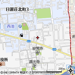大阪府堺市東区日置荘原寺町476周辺の地図