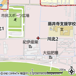 大阪府藤井寺市川北周辺の地図