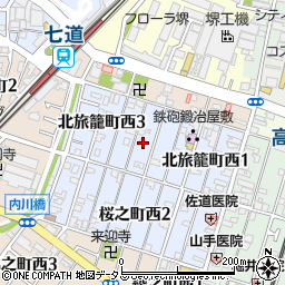 大阪府堺市堺区北旅籠町西2丁周辺の地図