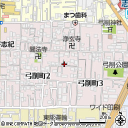 大阪府八尾市弓削町周辺の地図