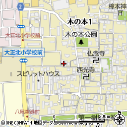 大阪府八尾市木の本周辺の地図