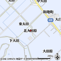 愛知県田原市和地町北大田原周辺の地図