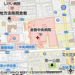 倉敷中央病院温室食堂周辺の地図