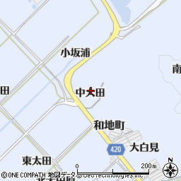 愛知県田原市和地町中大田周辺の地図