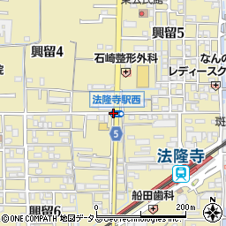奈良県生駒郡斑鳩町興留周辺の地図
