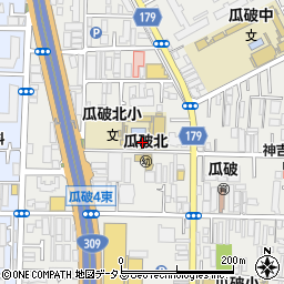 大阪市立瓜破北小学校周辺の地図