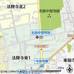奈良県斑鳩町（生駒郡）法隆寺東周辺の地図