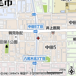 大阪府八尾市中田周辺の地図